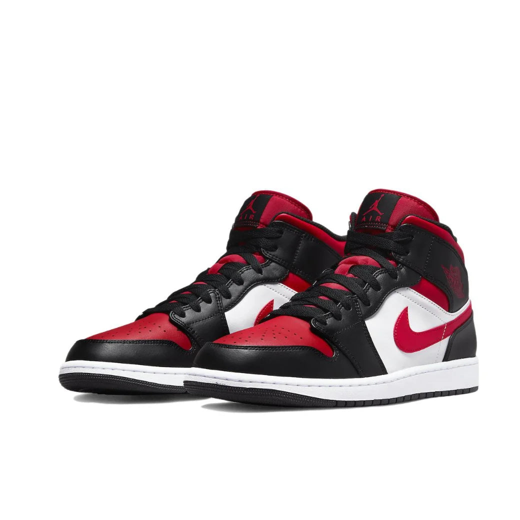 Nike Original Air Jordan 1 Mid Mens Retro Classic Basketball Sneakers Classic Black and Red Colorway