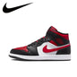 Nike Original Air Jordan 1 Mid Mens Retro Classic Basketball Sneakers Classic Black and Red Colorway