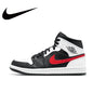 Nike Original Air Jordan 1 Mid Mens Retro Classic Basketball Sneakers Classic Black and Red Colorway